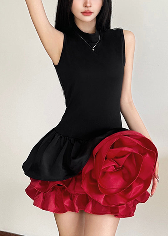 Dresses Sleeveless French Black Mid Floral Rose