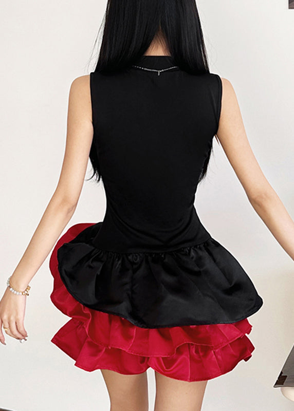 Dresses Sleeveless French Black Mid Floral Rose