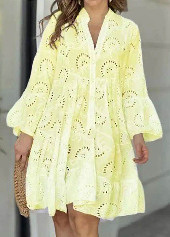 Hollow Dress French Holiday Neck Long White Fall Out Lace V