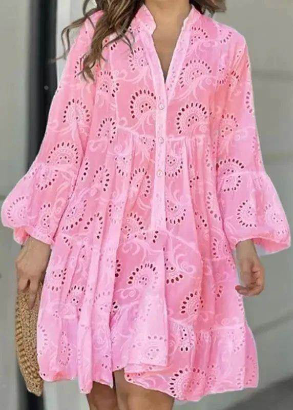 Hollow Dress French Holiday Neck Long White Fall Out Lace V