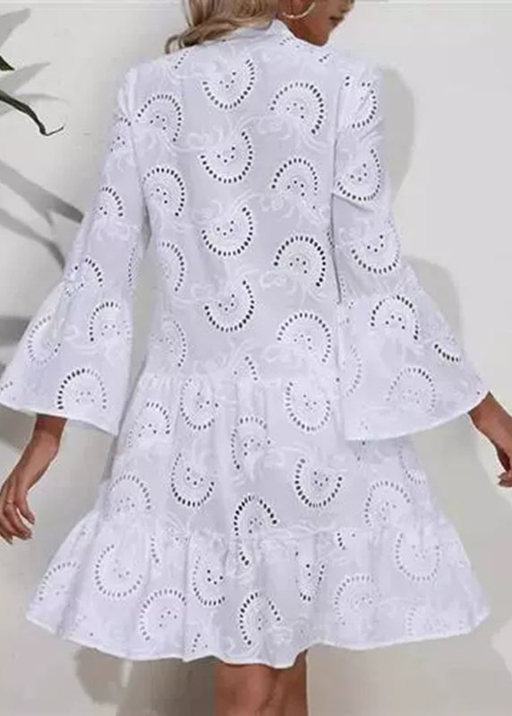 Hollow Dress French Holiday Neck Long White Fall Out Lace V