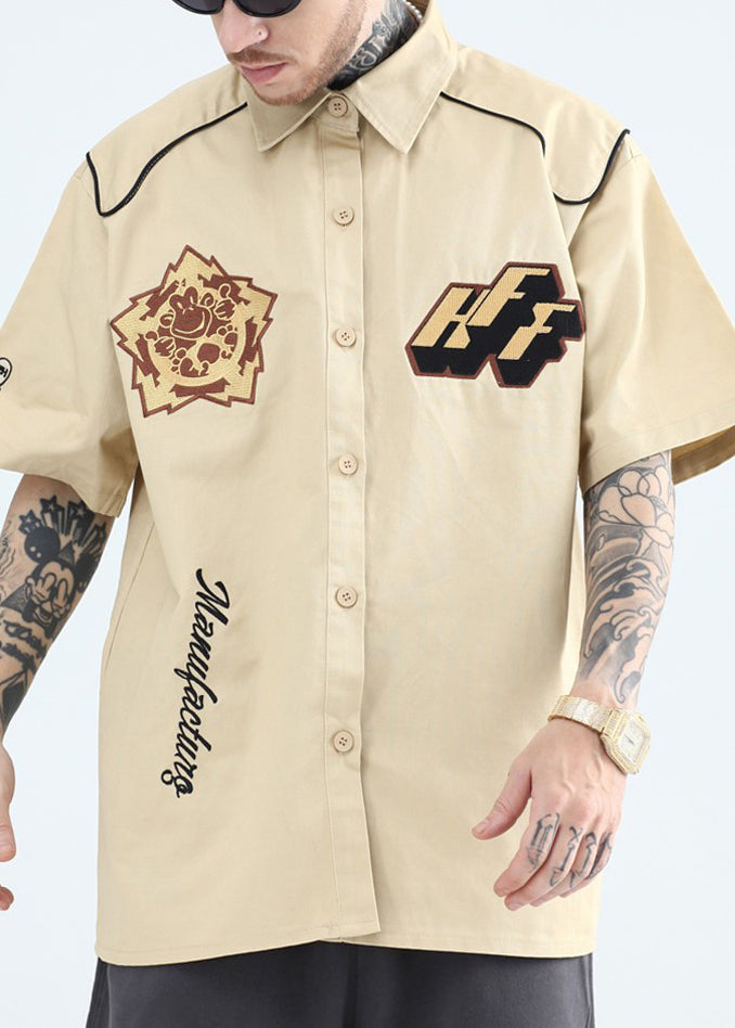 Mens Shirts Pan French Summer Print Yellow Collar Peter Cotton