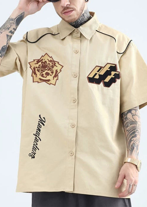 Mens Shirts Pan French Summer Print Yellow Collar Peter Cotton