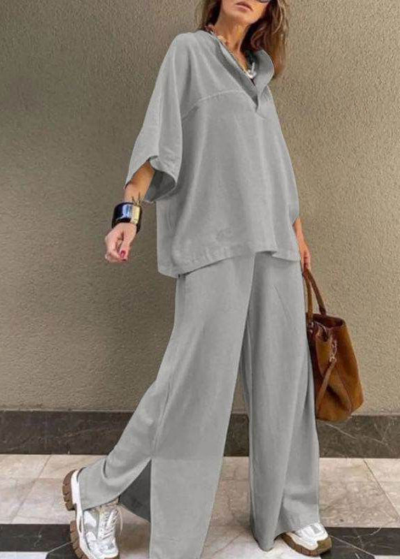 And Two Shirts Pieces Side Set Grey T Wide Open Leg Pants