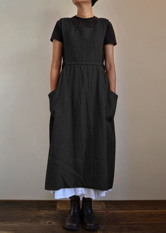 Black Handmade NeckU Neck Pockets Dresses U Patchwork Summer Maxi