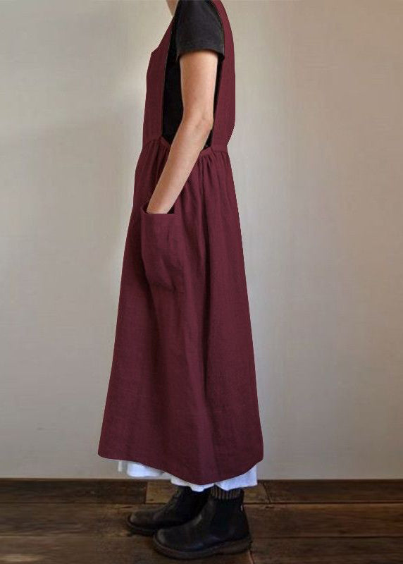 Black Handmade NeckU Neck Pockets Dresses U Patchwork Summer Maxi