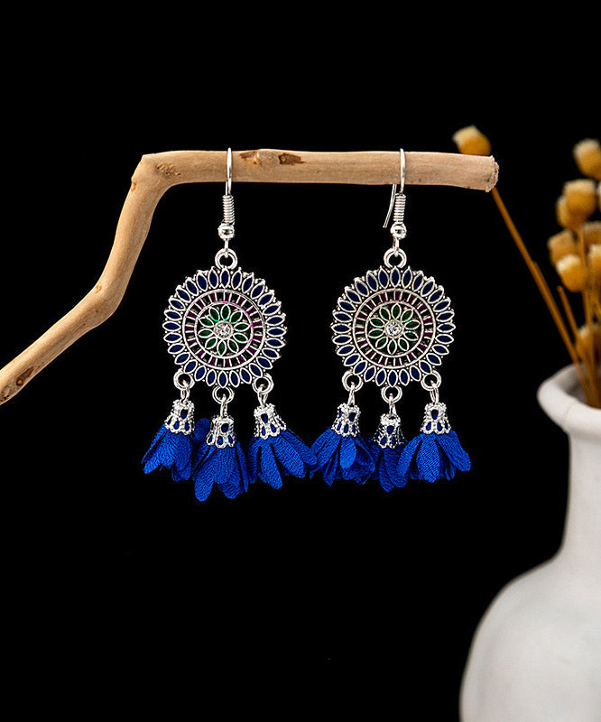 Chiffon Sterling Floral Drop Handmade Zircon White Earrings Silver Tassel