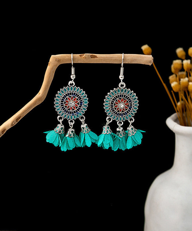 Chiffon Sterling Floral Drop Handmade Zircon White Earrings Silver Tassel