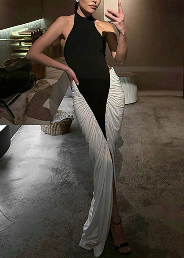 Cotton Dress Slim Sleeveless Fit Italian Patchwork Colorblock