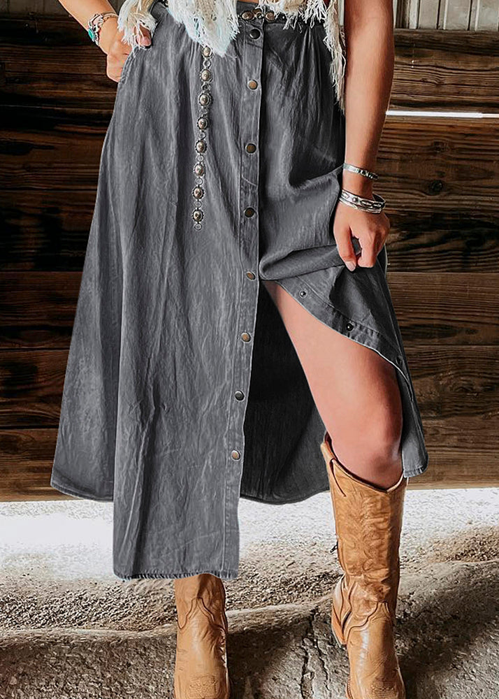 High Blue Light Summer Italian Pockets Skirt Denim Waist