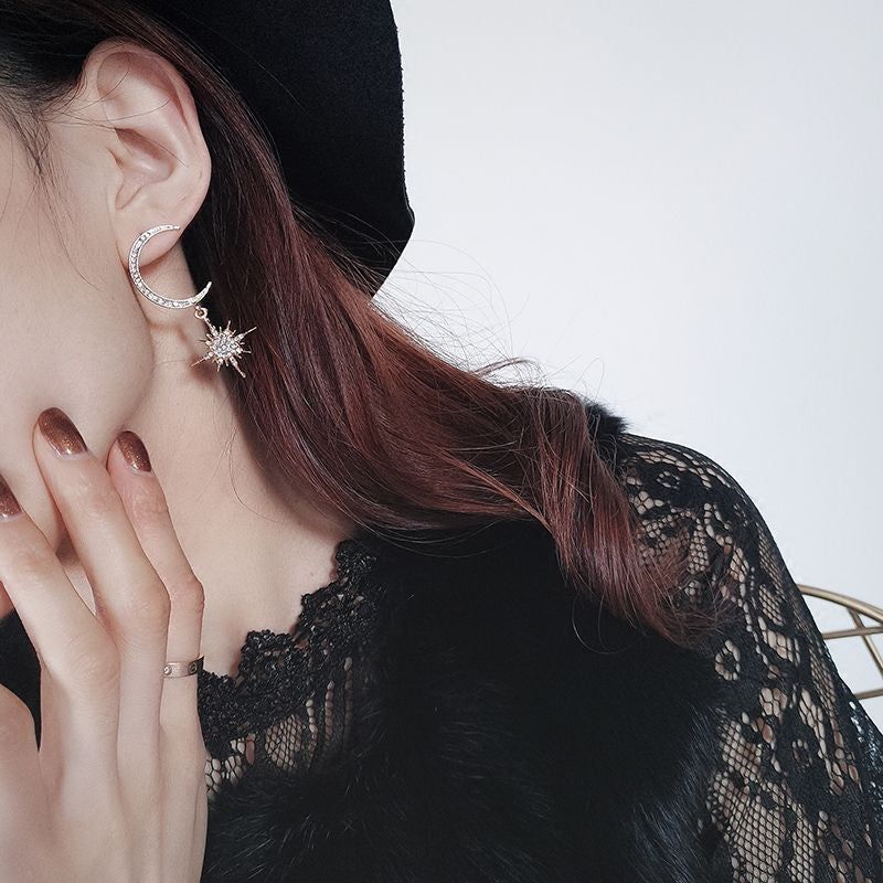 Drop and Moon Star Earring Rhinestone