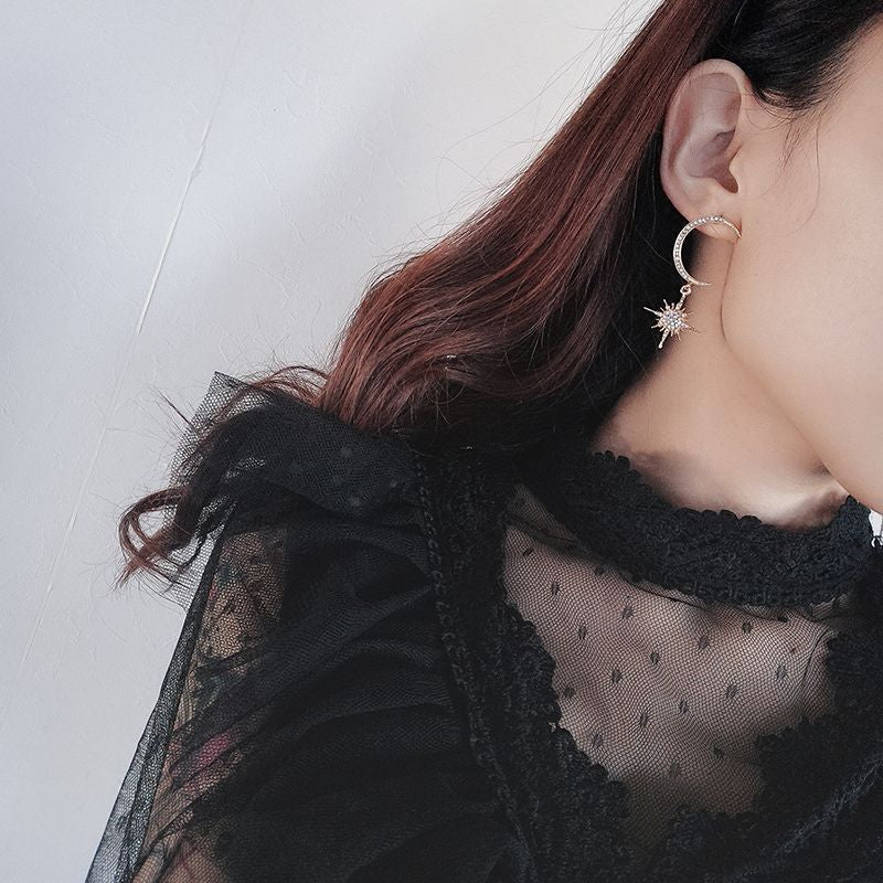Drop and Moon Star Earring Rhinestone