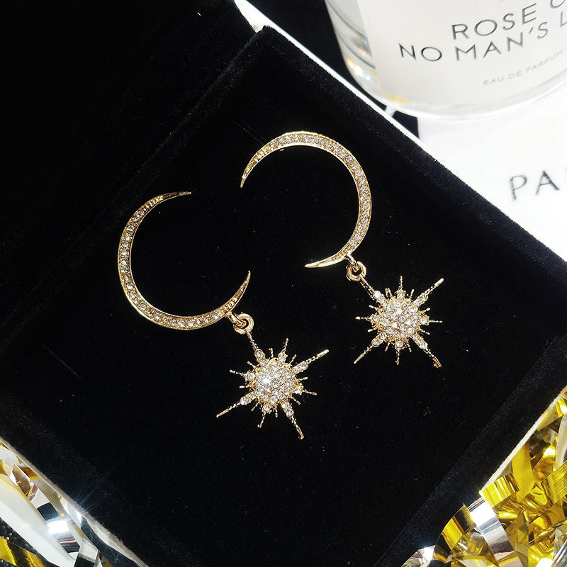 Drop and Moon Star Earring Rhinestone