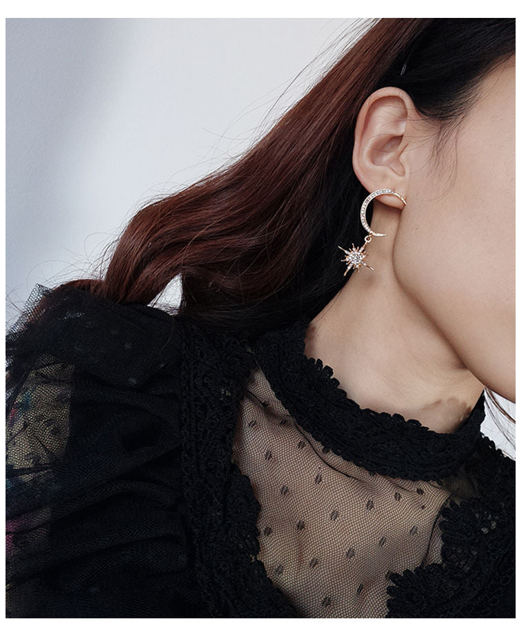 Drop and Moon Star Earring Rhinestone