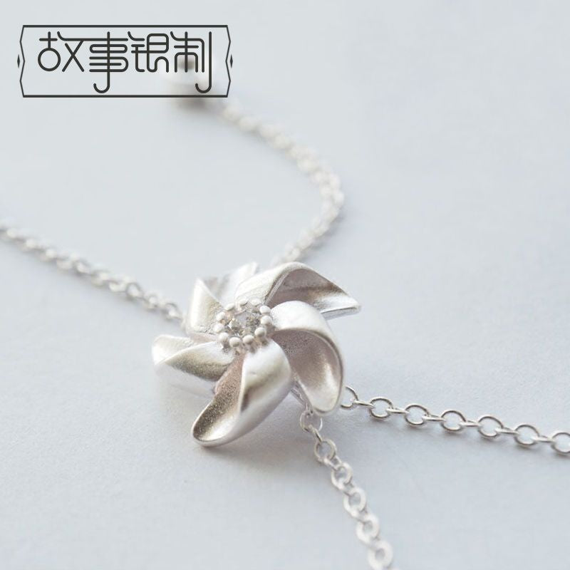 Pendant Necklace Sterling Windmill Silver 925 Rhinestone