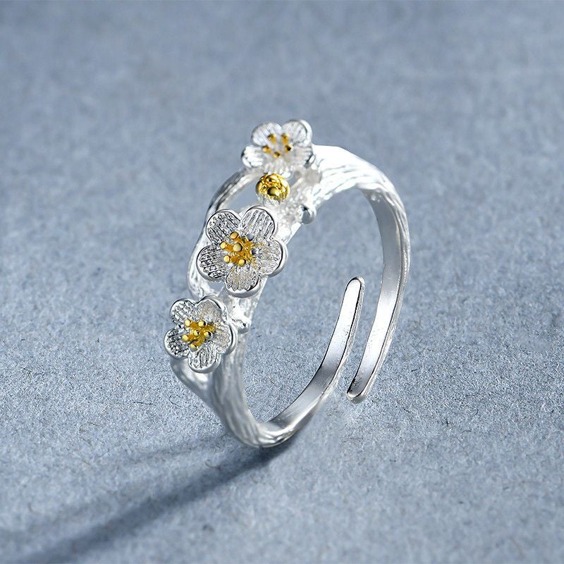 Silver Sterling 925 Ring Floral Open