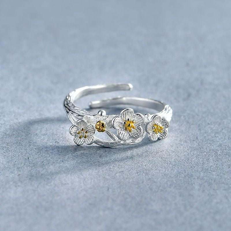 Silver Sterling 925 Ring Floral Open