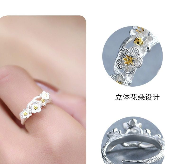 Silver Sterling 925 Ring Floral Open