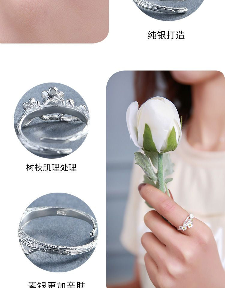 Silver Sterling 925 Ring Floral Open