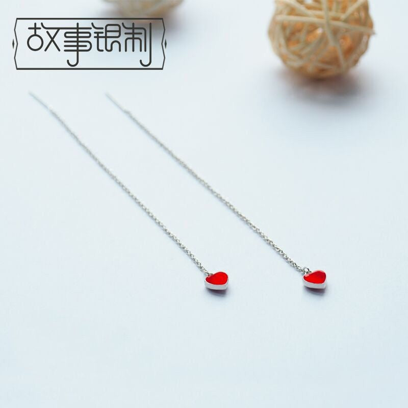 Sterling 925 Drop Earring Heart Silver