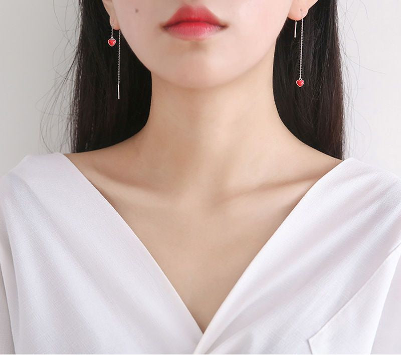 Sterling 925 Drop Earring Heart Silver