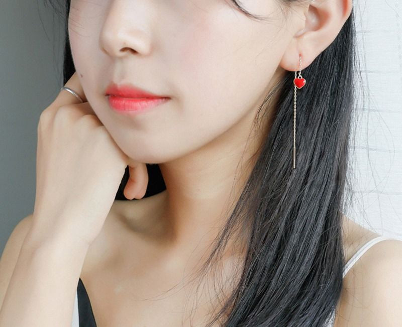 Sterling 925 Drop Earring Heart Silver
