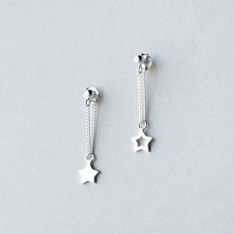 Sterling 925 Star Asymmetrical Drop Silver Earring