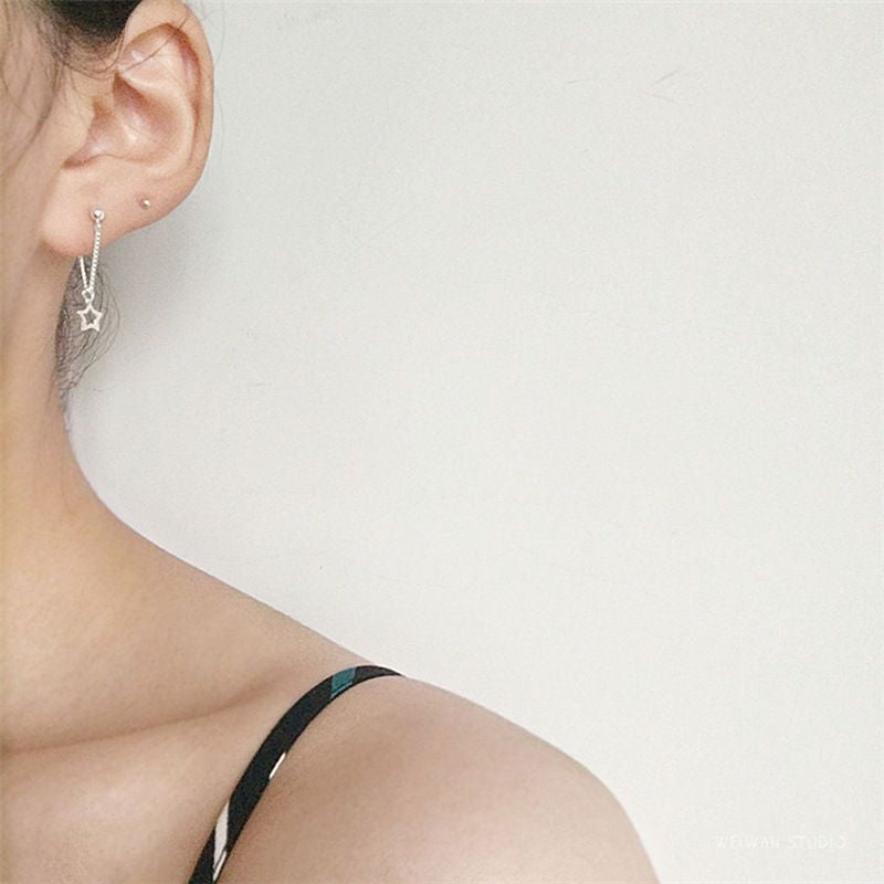Sterling 925 Star Asymmetrical Drop Silver Earring