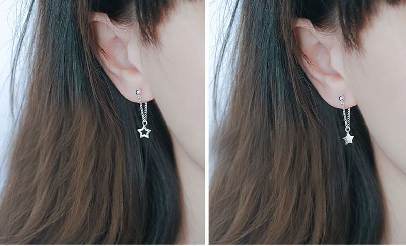Sterling 925 Star Asymmetrical Drop Silver Earring