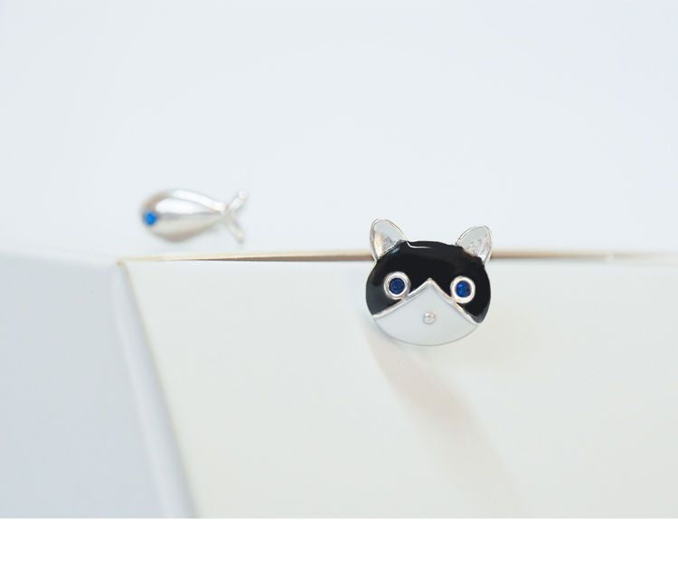 Sterling 925 Silver Cat Non-matching Earring Fish and