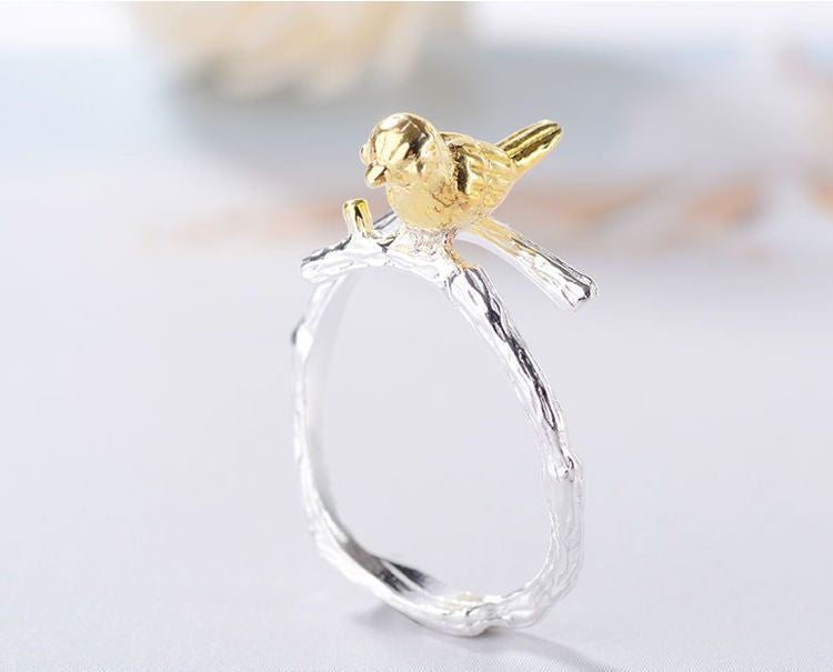 Silver Bird 925 Gold Open Plated Ring Sterling