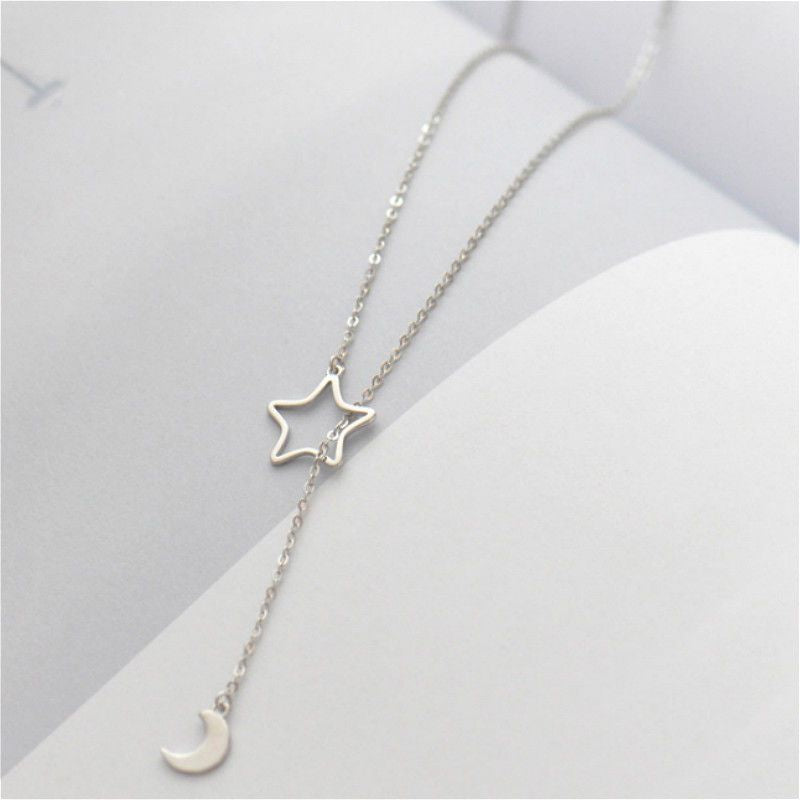 925 Necklace Silver Pendant Star Moon Sterling and