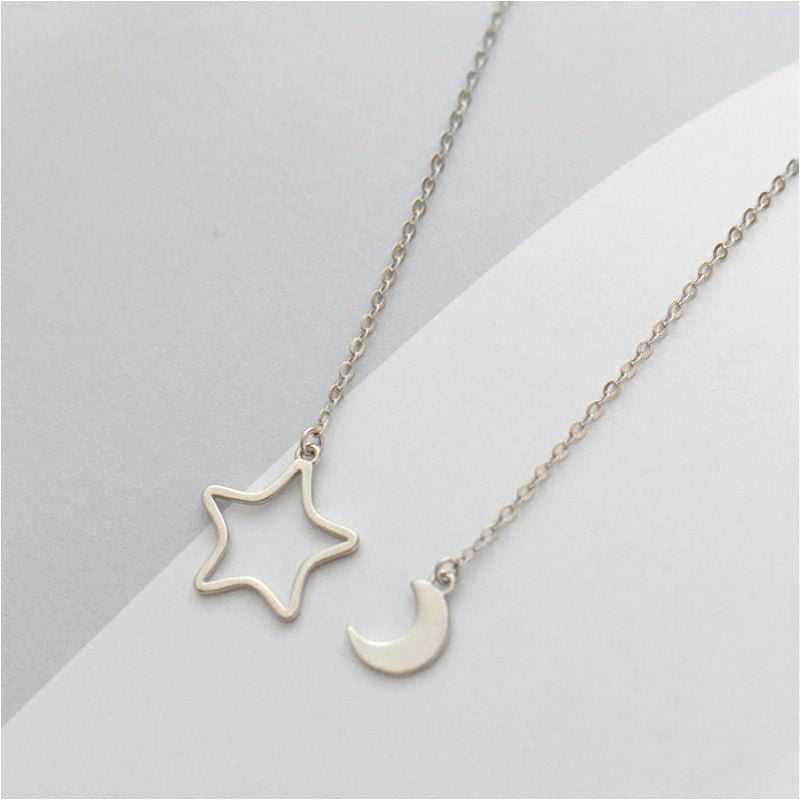 925 Necklace Silver Pendant Star Moon Sterling and