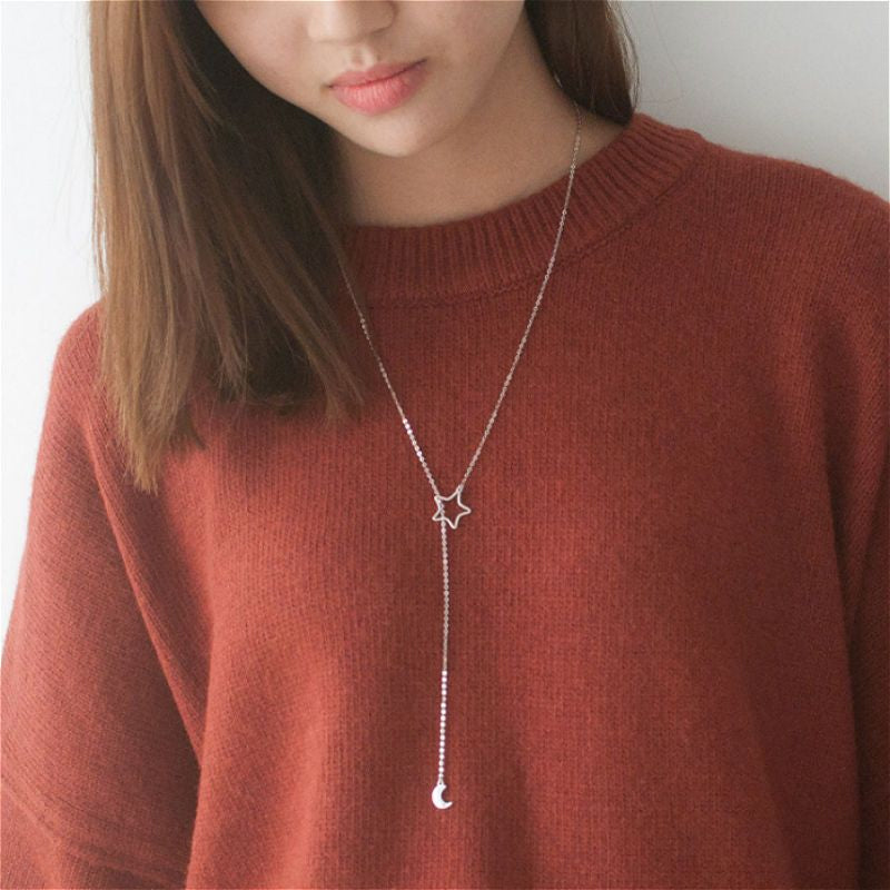925 Necklace Silver Pendant Star Moon Sterling and
