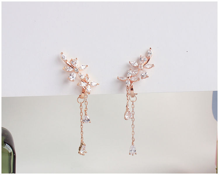 Stud Rhinestone Clip-On / Earrings Floral