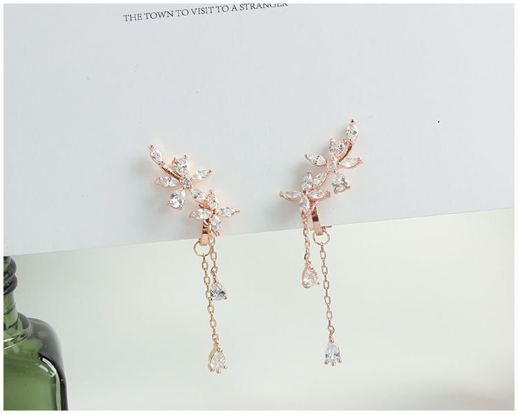 Stud Rhinestone Clip-On / Earrings Floral
