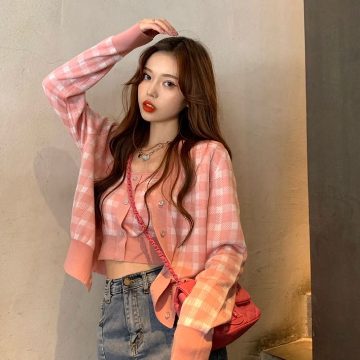 Camisole Plaid Top Cardigan /