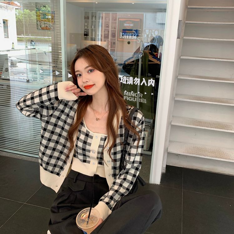 Camisole Plaid Top Cardigan /