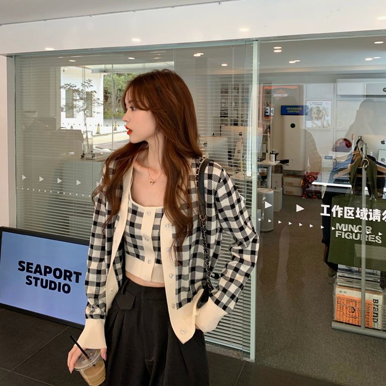 Camisole Plaid Top Cardigan /