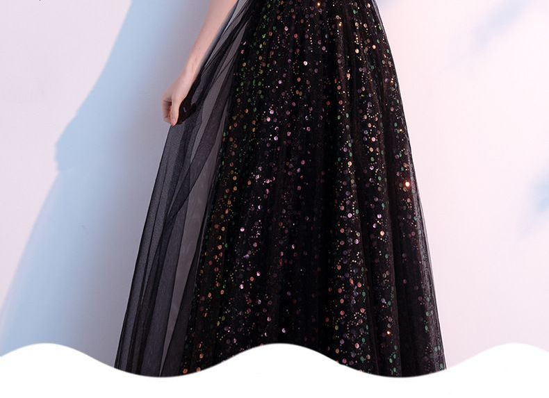 Sequined Evening Panel Off-Shoulder Mesh Gown