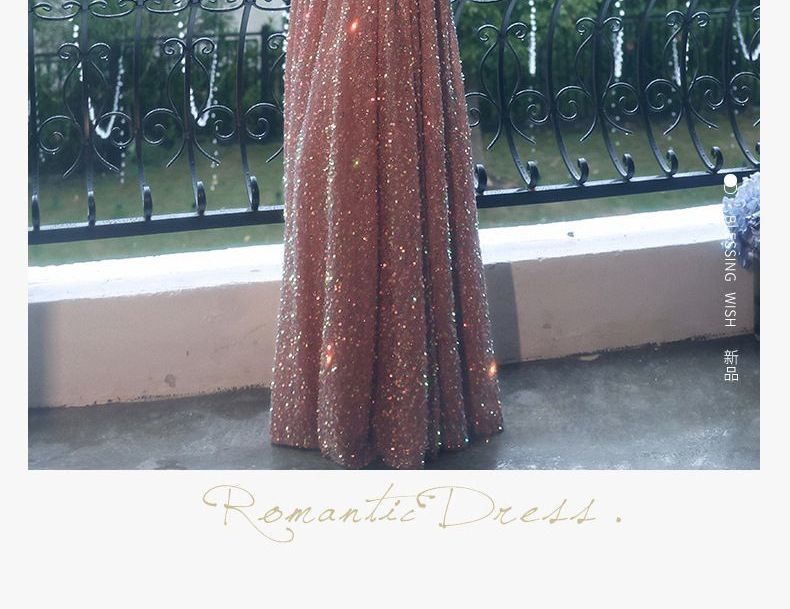 Elbow-Sleeve Evening A-Line Gown Sequined