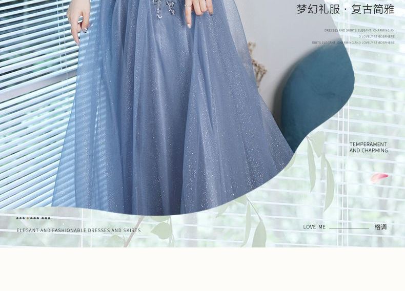 Sequined Gown Mesh Puff-Sleeve Evening A-Line