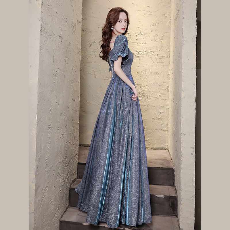 Glitter A-Line Short-Sleeve Gown Evening