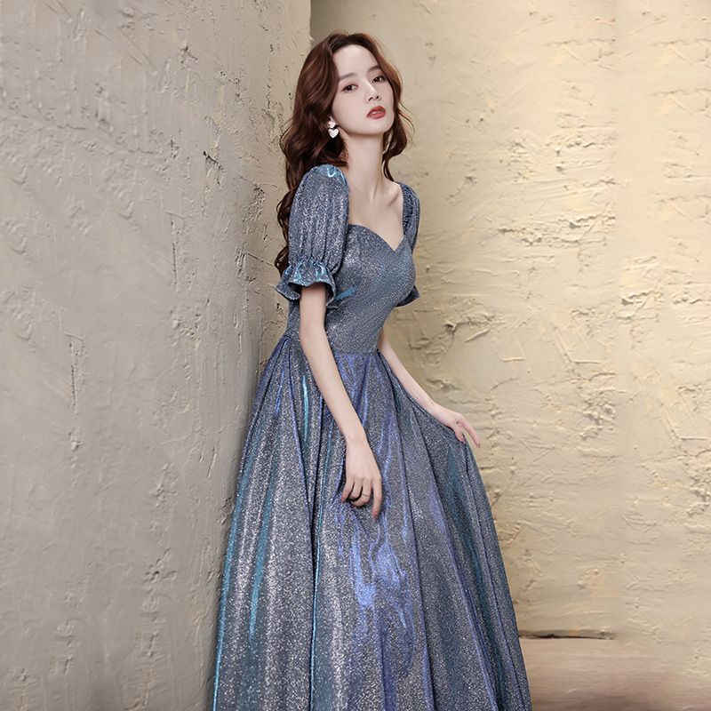 Glitter A-Line Short-Sleeve Gown Evening