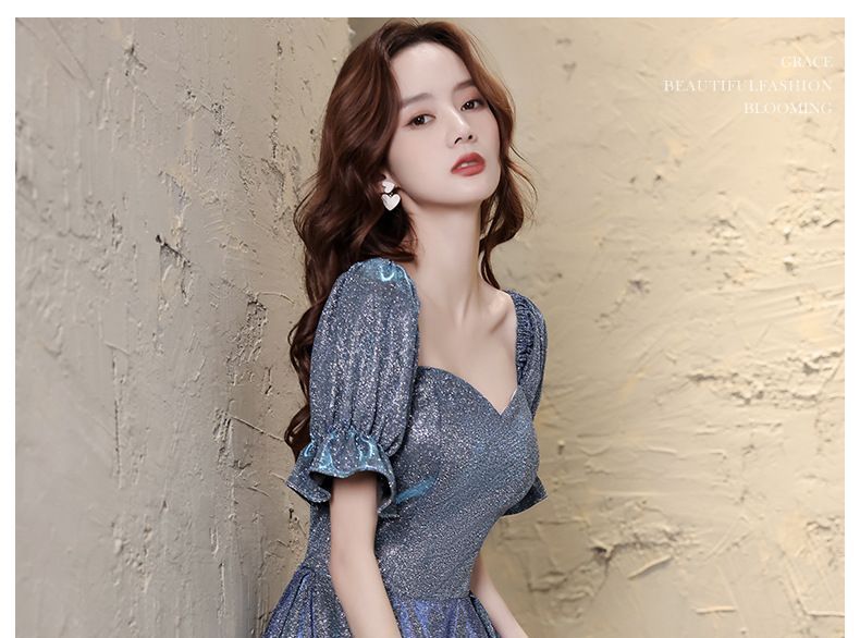 Glitter A-Line Short-Sleeve Gown Evening