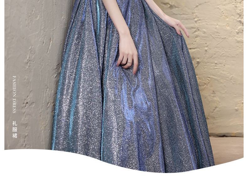 Glitter A-Line Short-Sleeve Gown Evening