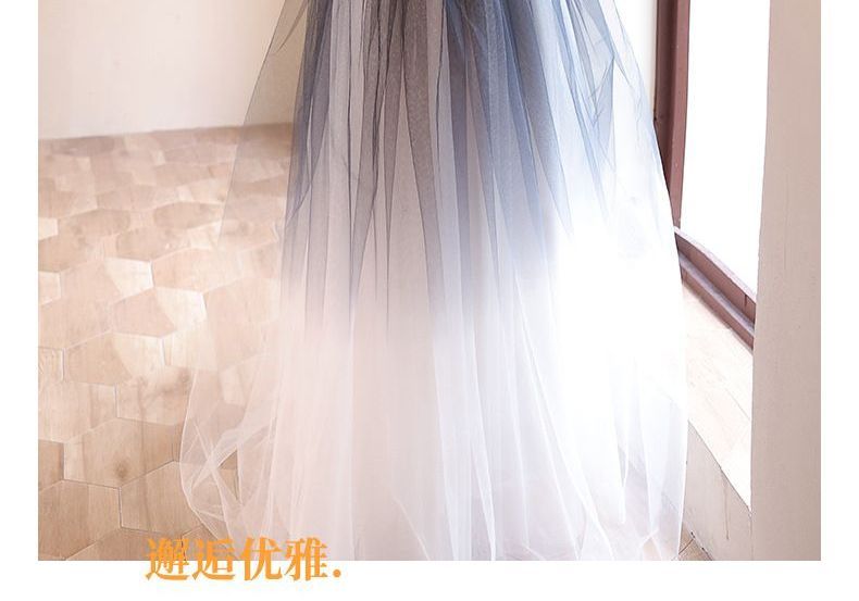 Puff-Sleeve Mesh A-Line Ombre Evening Gown