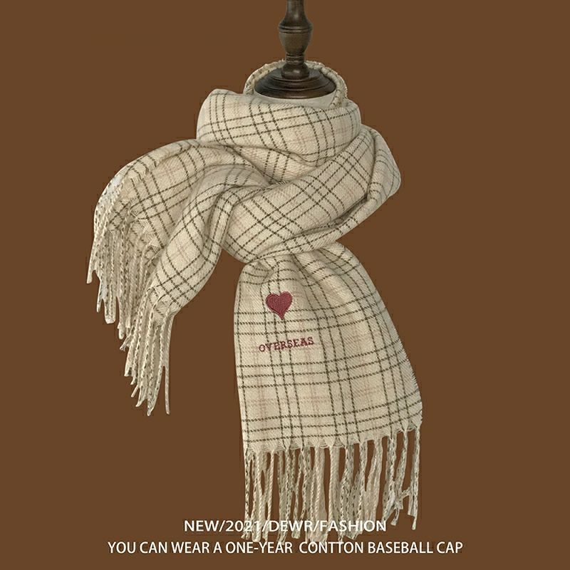 Heart Embroidered Plaid Scarf