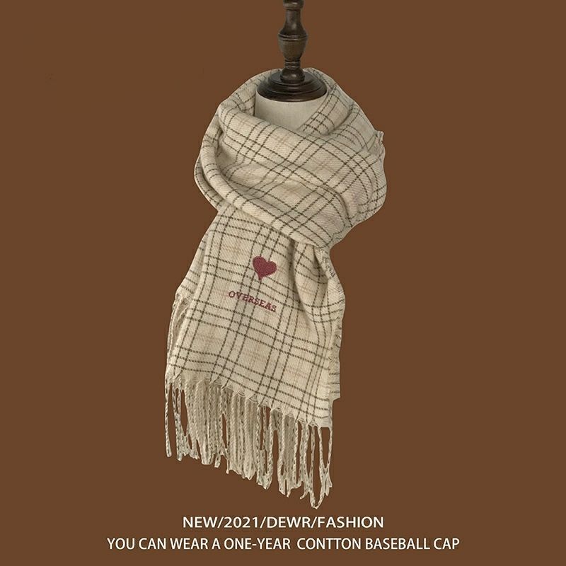 Heart Embroidered Plaid Scarf