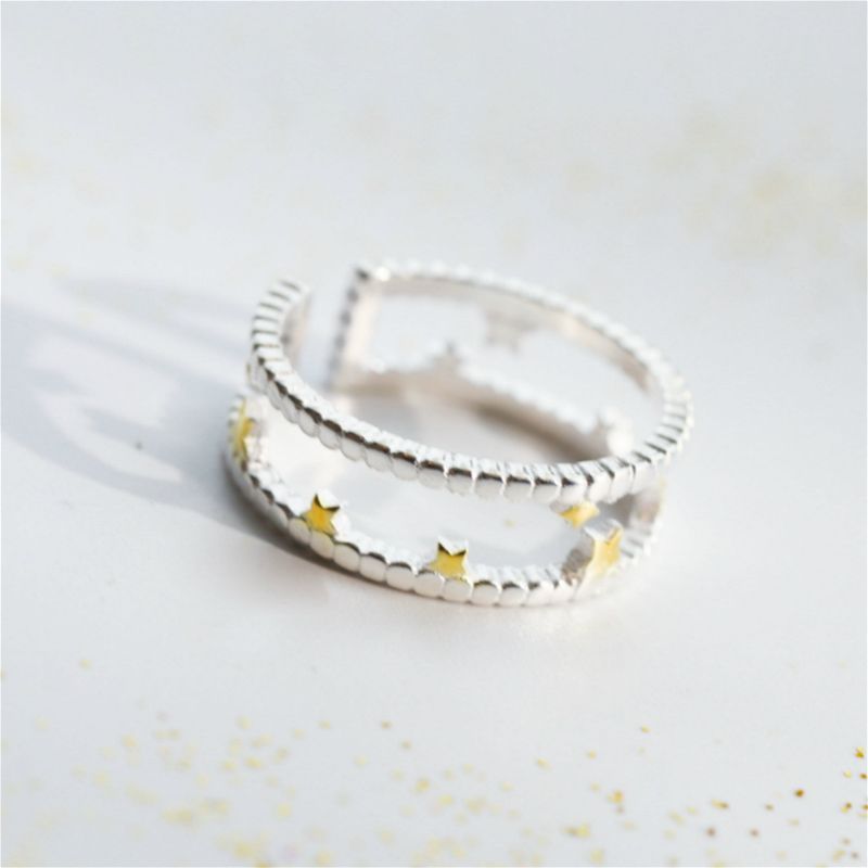 Star Ring Silver Sterling Layered Open